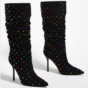 Jeffrey Campbell Black Multicolor Studded Slouch Boots